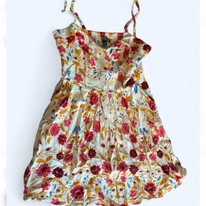 Express Floral Mini Dress in Cream, Pink, Gold & Blue